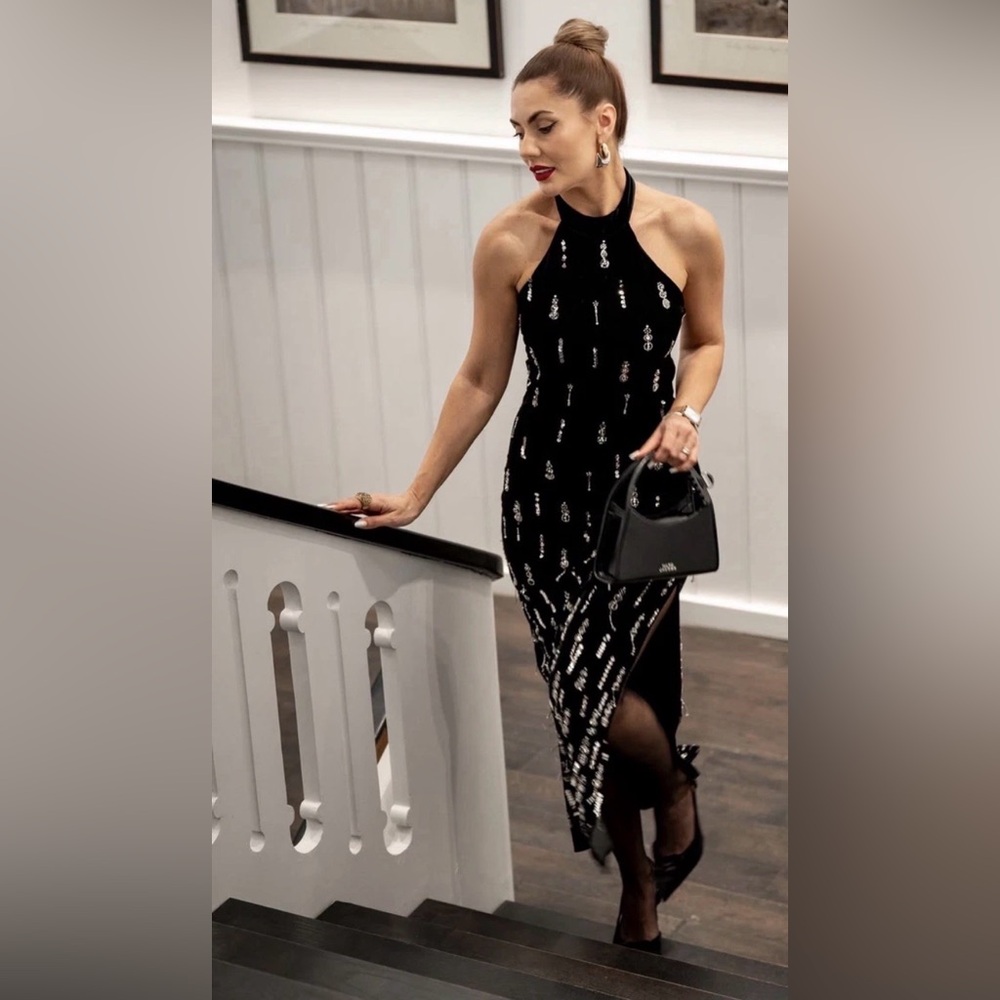 Zara Beaded Velvet Midi Dress - Small NWT
